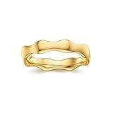 FRUMOS Gold Rings for Women - 14K Gold Stacking Rings,Dainty Bamboo Bands for Women Christmas Valentines Mother New Year Size 9
