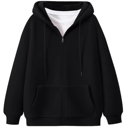 レディース パーカー 秋冬 裏起毛 長袖 ジップアップ 無地 きれいめ ゆったり 大きいサイズ (JP, アルファベット, XL, ブラック)のサムネイル