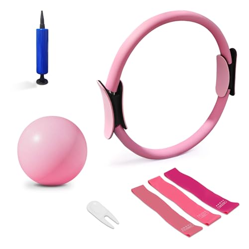 Pilates Ring Set, 40 cm Magic Circle, 9 inch Exercise Ball, 3 Res...