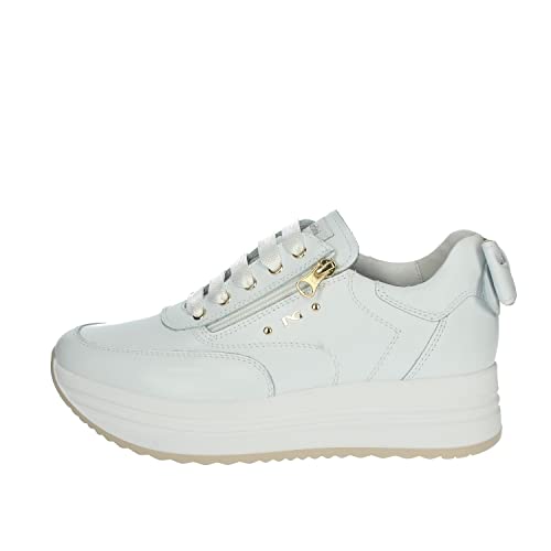 NeroGiardini E615311D Skipper Bianco, Sneakers Donna In Pelle Con Zeppa 5 Cm, Fodera E Sottopiede Memory, Primavera Estate 2026