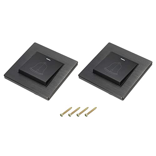 Tool parts Doorbell Switch Panel Aluminum Alloy+PC 1 Gang 2 Way Black 86mm x 86mm 2 Pcs