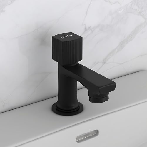 Image of Plantex Pillar Tap for Wash Basin with Water Saving Aerator and Brass Spindle /Quarter Turn Basin Tap with Teflon Tape /Pillar Cocke for Wash Basin - Pack of 1 (Black)