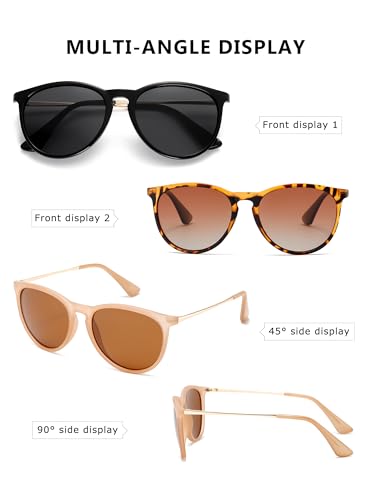 (3 PACK) Vintage Round Sunglasses for Women Men Classic Retro Designer Style4