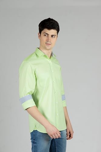 Image of Men's Smart Casual Shirt | Slim Fit | 100% Cotton | Oxford Weave | Office Shirt | Button Down | Striped Trimming Inside Cuff and Collar | Best Shirts for Men