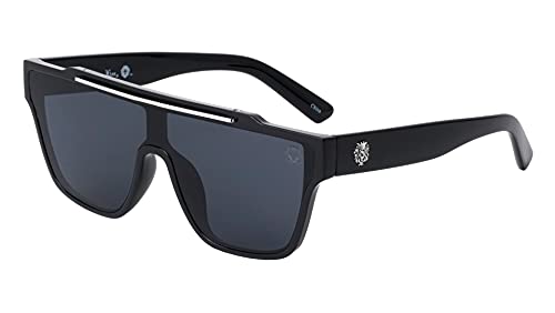Kleo Legend - Flat Top One Piece Shield Frame Side Lion Head Medallion Rectangular Hip Hop Sunglasses
