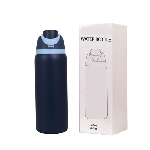 Image of FreeSip Gym Water Bottle with Straw & Chug Lid - Leak Proof Push Button Opening, BPA Free, 32oz Large Capacity Sports Bottle with Carry Handle 960 ML (Royal Blue)