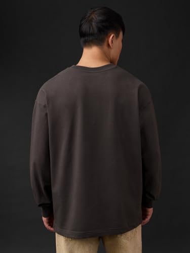Image of The Souled Store Black Clover: Asta Men and Boys Long Sleeves Round Neck Charcoal Grey Graphic Printed Anime Drop Shoulder Casual Drop Shoulder Oversized Full Sleeve T-Shirt