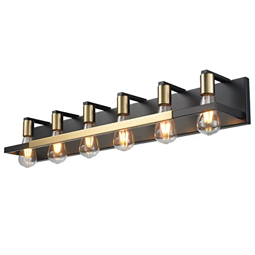 Hamilyeah 6 Light Bathroom Vanity Light Fixture Over Mirror, Black And Gold Vanity Lighting 6 Bulb, 36 Inch Wall Lighting Fixture For Bath, Living Room, Ul Listed #TOP29
