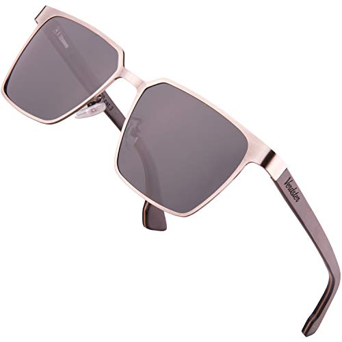 Verdster Moscow Lunettes de Soleil en Acier Inoxydable pour Hommes avec Branches en Bois à Triple Couche