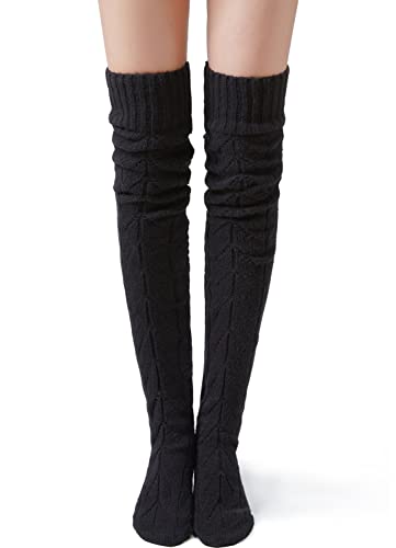 Image of Pcavin Thigh High Socks for Women, Long Cable Knit Over Knee Boot Stockings | Extra Long Fit, Cable Knit Texture, Warm Thick Knit, Winter Boot Socks, Cozy Leg Warmers, Sweater Sock Style