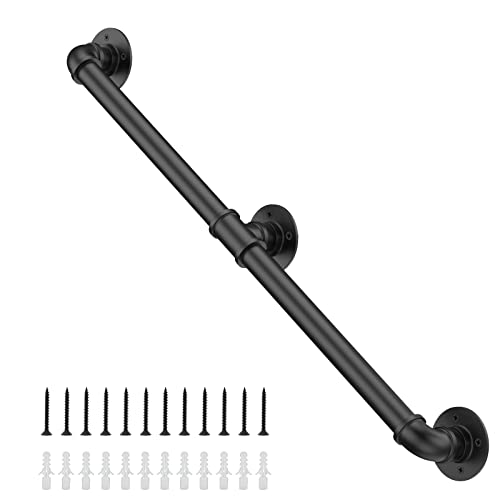 Willstar 6FT Industrial Staircase Handrail Non-Slip Pipe Bar Foot Rail Wall Mount Stair Rail Vintage Grab Bar for Steps Black Iron Pipe Handrail for Outdoor Indoor Stairs Loft Porch Hand Rail (6ft)