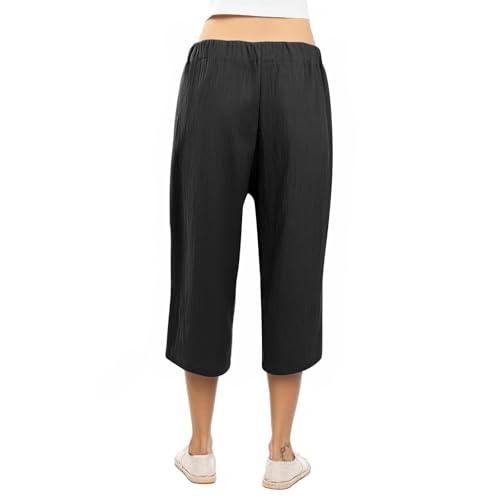 Linen Capris for Women Plus Size Paperbag High Waisted Crop Wide Leg Pants with Tie Summer Gaucho Pants Beach Outfits4