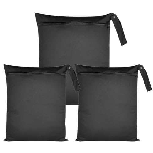 Xmart 3 Pezzi Nero Wet Bag Impermeabile Borsa da Viaggio per Biancheria Sporca Riutilizzabile Sacca Costume Bagnato Sacchetto Panni Sporchi con Cerniera Organizer per Costume da Bagno Spiaggia Gym