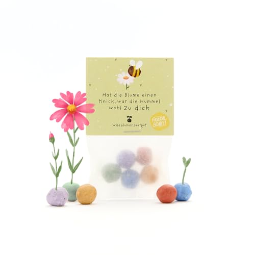 Humorvolles Geschenk: 5 bunte Blumenmurmeln | Farbenfrohe Seedbombs mit Wildblumensaatgut | Als Dankeschön, Gastgeschenk & kleine Grüße für Gärtner | 100% ökologisch und mind. 2 Jahre haltbar