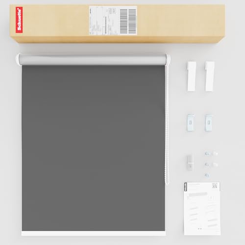 Schuette® Verdunkelungsrollo ohne Bohren/mit Bohren 2in1 ● Thermo Rollo Kollektion: Shadow Grey (Grau) ● 120 x 150 cm (Breite x Höhe) ● Suprafix Klemmrollo = Klemmfix 2.0 ● 60s Montage mit Video