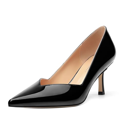 Image of Women Pointed Closed Toe 2.5 Inch Kitten Heel Slip On Pumps | Elegant Comfort Formal Dress Footwear, Versatile Ladies Shoes For Office Wedding Party Evening Daily Occasions