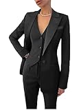 CAIZI Womens 3 Piece Office Work Suit Blazer Vest Pants Business Outfits Pants Suit Set Prom Party Suit Black L
