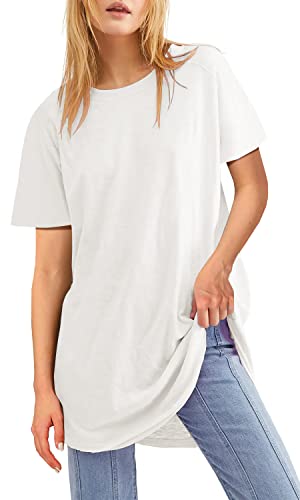 Fisoew Womens Oversized T Shirts Short Sleeve Tunic Tops Crew Neck T-Shirts Summer Casual Loose Fit Basic Tee