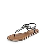 DREAM PAIRS Women's Flat Sandals Dressy Summer Stappy Comfortable Ankle Elastic T-Strap Beach Thong Sandals,Size 8.5,Black-Rhinestone,SDFS2406W