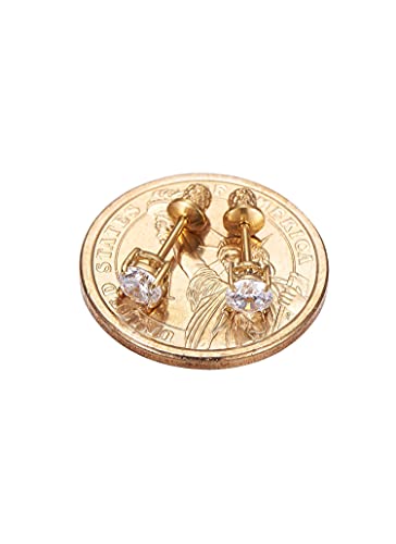Earrings for Girls, 18k Yellow Gold Plated CZ Hypoallergenic Stud Earrings - Screw On Safety Backs, Stainless Steel Posts for Kids, Toddlers, Teens4