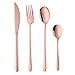 Ménagère de camping 4 pièces en or rose (couteau à steak, fourchette, cuillère et cuillère à thé) Acier inoxydable 304 18/10, utilisation pour la maison, le restaurant et les voyages