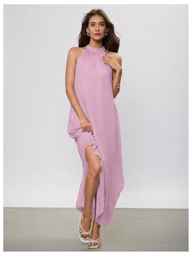 Image of Verdusa Women's Wedding Guest Dress Halter Flowy Chiffon Asymmetrical Long Summer Prom Dress