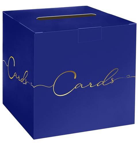 Image of HEIPINIUYE Large Card Box for Party 9.8 inch x 9.8 inch Blue Card Box with Gold Foil Design Envelope Box Gift Card Holder Box for Wedding Birthday Baby Shower Retirement Graduation Party Raffle Box