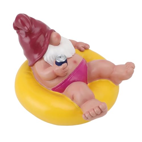 Kikumi Estatua Flotante de Gnomo para Piscina, Decoración Relajante para Exteriores con Revestimiento de Protección Solar para Jardín, Estanque, Piscina, Patio, Césped (Amarillo)