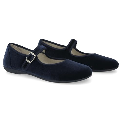 PAYMA - Merceditas Mujer de Terciopelo. Bailarinas Planas Sandalias Casual Mary Jane Cómodas. Hechas en ESPAÑA. Cierre Hebilla. Color: Azul, Talla: EU 41