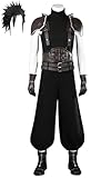 Wcavxmy Mens Fantasy Zack Fair Cosplay Costume Black Suit Final Rebirth Halloween Outfits Vest Sweater Pants Set (Black with Wig, Medium)