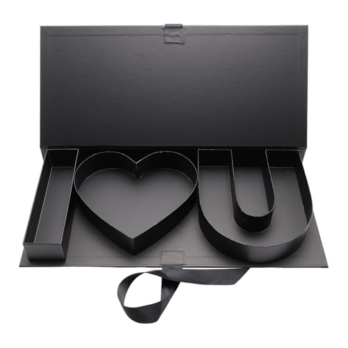 ZIJRXQ Empty Valentines Day I Love U Cardboard Letter Fillable Box Floral Sweets Gifts Decorative Box(Black LOVE)
