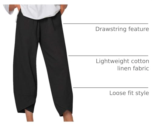 Image of Womens Cotton Linen Capri Pants Casual Elastic Printed Ankle Pants | Cotton Linen Capri Pants for Women 2025 Casual Printed Cropped Palazzo Pants Elastic Waist Lounge Baggy Trousers