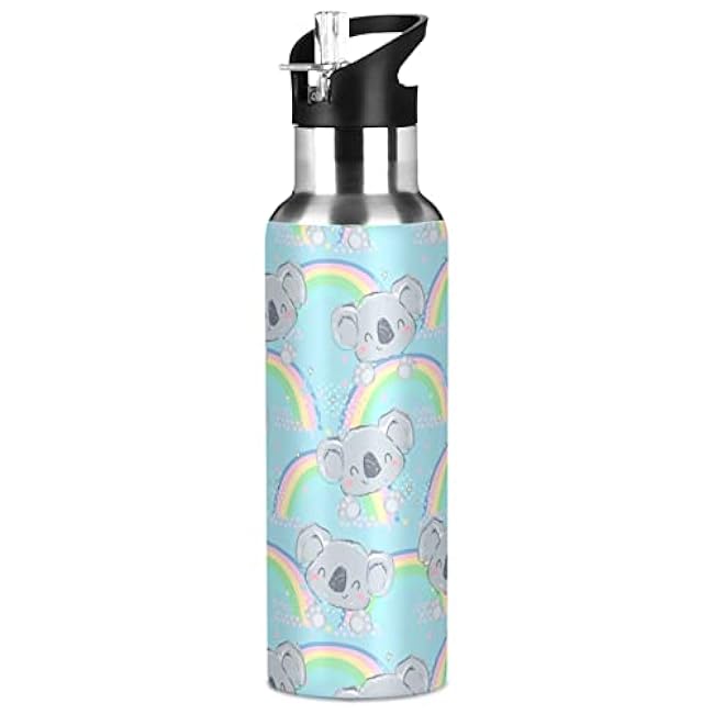 ALAZA Fire Rainbow Dragon Water Bottle with Straw Lid Vacuum Insulated Stainless Steel Thermo Flask Water Bottle 20oz