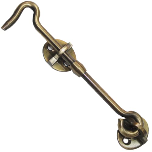 Image of RISEOM Brass Gate Hook and Eye /Window Hook for Double Doors Gates /Windows (Heavy Oval Eye) (Antique-6 inch, Pack of 4)