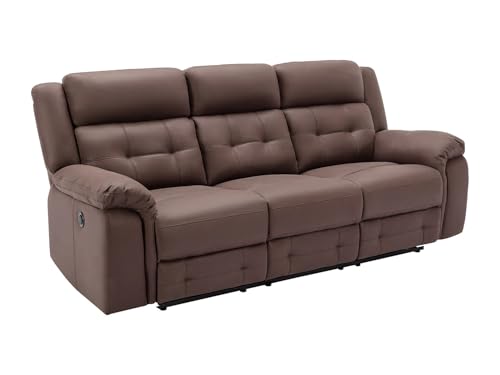 Vente-unique - Canapé 3 Places Relax électrique en Microfibre Aspect Cuir Vieilli Marron ORTIANO