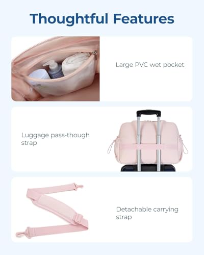 Image of Travel Duffle Bag for Women with Wet Pocket | Lightweight Gym Bag for Travel, Yoga, Sports & Weekend Trips | Cabin Personal Item Tote Bag (Pink)