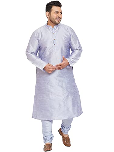 Image of VASTRAMAY Plus Size Men's Silk Blend Kurta Set-New Lavender Blue