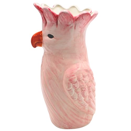 XL Dekovase, Vasenkopf, Papageivase, Blumenvase, Tiervase, Tischvase, Keramikvase, Vase als Papagei, Vase mit Papagei Dekor aus Keramik mit orangen Schnabel,in rosa/pink, L/B/H 13 x 13 x 25 cm.