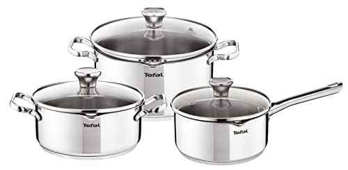 Tefal Batterie de cuisine 6 pièces, Casserole 16 cm, Faitouts 20/24 cm, Couvercles en verre,...