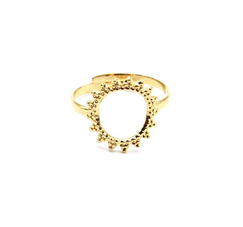 Oh My Shop BG956F - Bague Réglable avec Soleil Ajouré Contour Points Acier Doré
