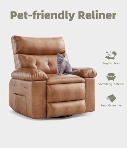 Image of Oversized 360 Swivel Rocking Recliner Chair with Massage & Heat, Ergonomic Lazy Chair with Remote Control for Living Room, Bedroom & Nursery, Vintage