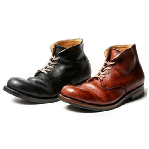 DHAEY Cowboy Short Boots for Men Low Heel Lace Up Round Toe Comfortable Casual Leather Slip Resistant Unisex Traditional Country Boot Ankle Boots (Color : Black, Size : 13.5 Women/12 Men)2