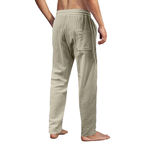MorwenVeo Calça masculina de linho casual - calça casual solta leve com cordão para ioga praia - 6 c