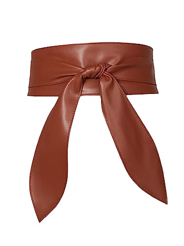 Floerns Women's PU Leather Belt Obi Belt Self Tie Bowknot Waistband for Dress