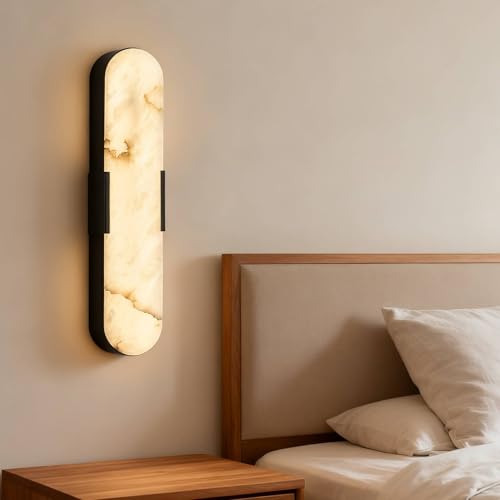 starhyams Alabaster Wall Sconces 20" Black Natural Marble Wall Sconce