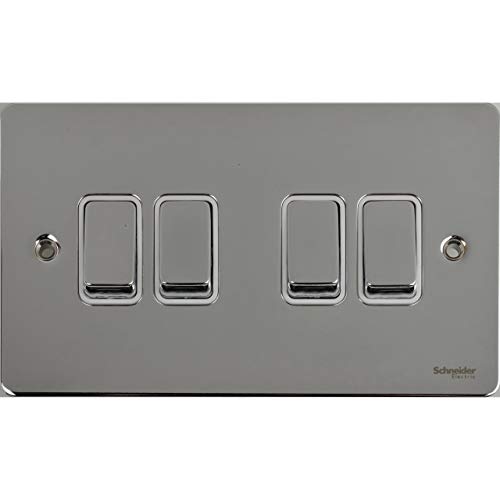 Ultimate Flat Plate - Interruttore a bilanciere a 4 bande a 2 vie singolo polo 16AX GU1242WPC cromo lucido con inserto bianco