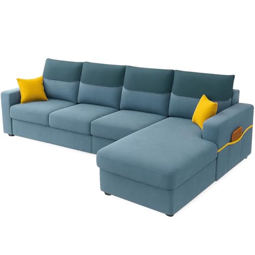 Image of Furny Tokiaa 6 Seater Fabric RHS L Shape Sofa Set (Sky Blue) | Soft Velvet Fabric | Modern Design | Comfortable Seating | Living Room Furniture