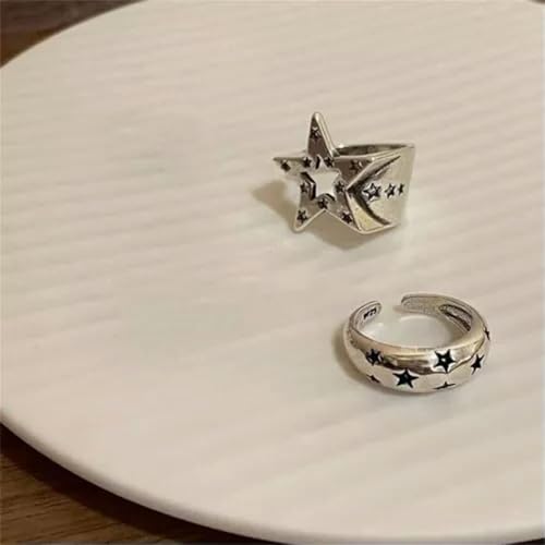 Women Finger Rings Engagement Fashion Jewelry Adjustable Pentagram Punk -Silver 13