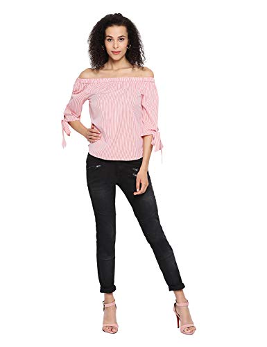 Image of oxolloxo Women's Off-Shoulder Cotton Striped Top