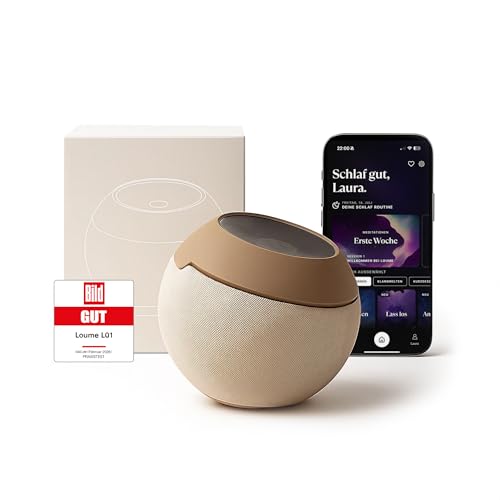 Loume® Einschlafhilfe mit rotem Einschlaflicht | Atemtechnik & geführte Meditation | Naturklänge und White Noise | App-gesteuert für besseren Schlaf, Stressabbau und innere Ruhe am Abend
